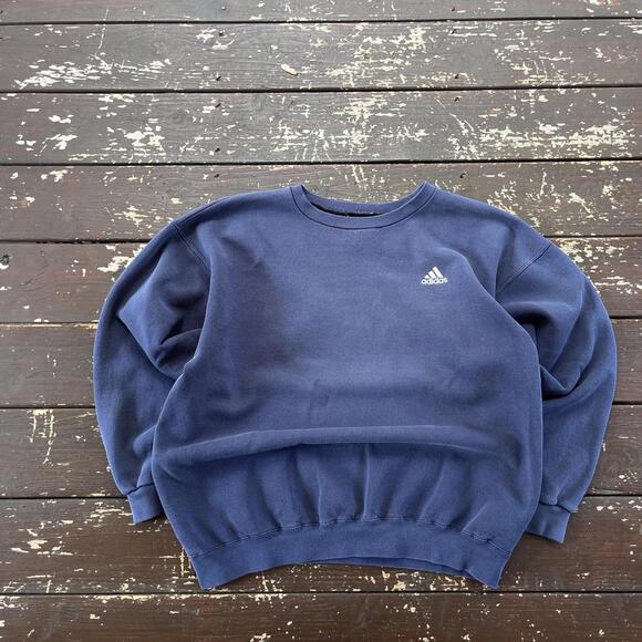 (L) Vintage 90s Y2K Adidas Crewneck Sweatshirt Navy Faded - Picture 2 of 6
